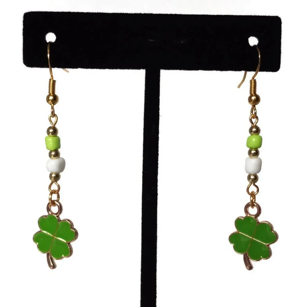St. Patrick's Day Four Leaf Clover Necklace Bracelet Earrings Handmade Jewelry - Picture 8 of 12